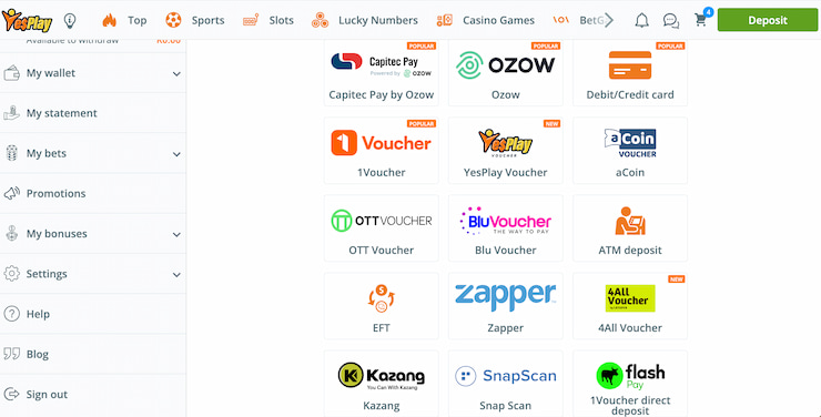 YesPlay payment methods