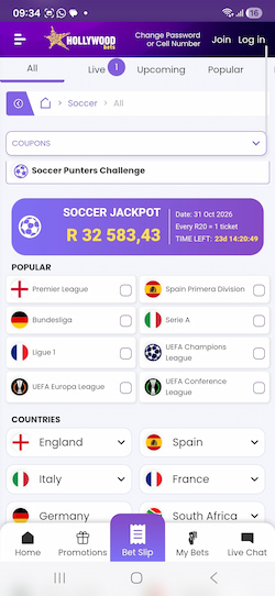 Free Betting App at Hollywoodbets