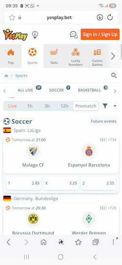 YesPlay Mobile Sports Betting in SA