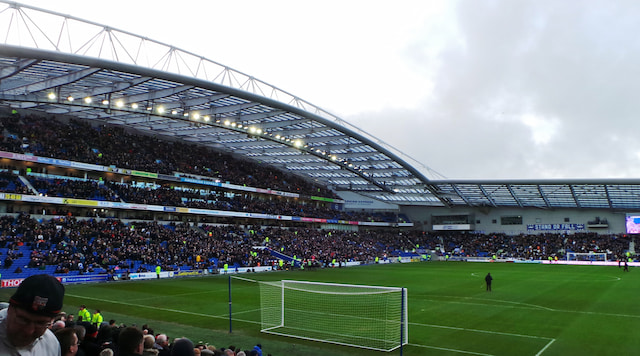 Crowded stands and the pitch at Brighton & Hove Albion’s Amex Stadium in an archive photograph